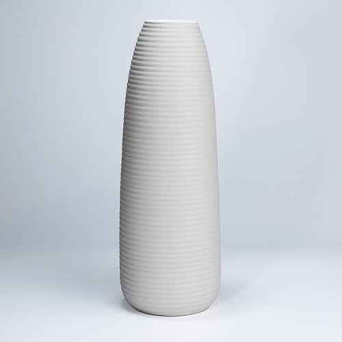 Modern Simple White Ceramic vases, 9 Inch vase for Pampas Grass, Matte Stripes Creative Decoration Table Desk Living Room Bedroom centerpieces, Wedding Party Gifts£¨White-04£©