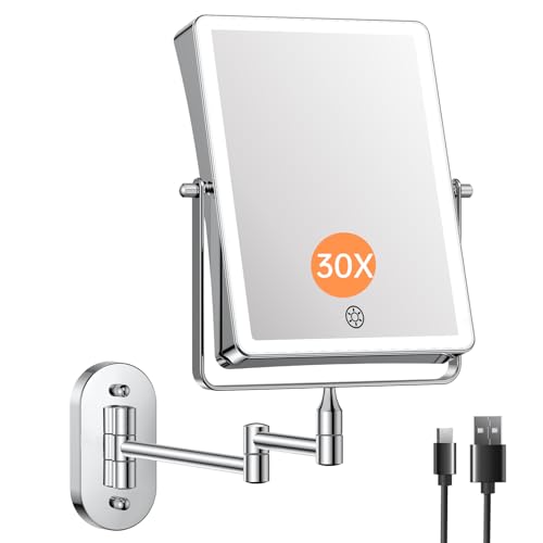 FASCINATE Chrome 8.7-Inch Rechargeable Wall Mounted Makeup Mirror with 5000mAh Battery