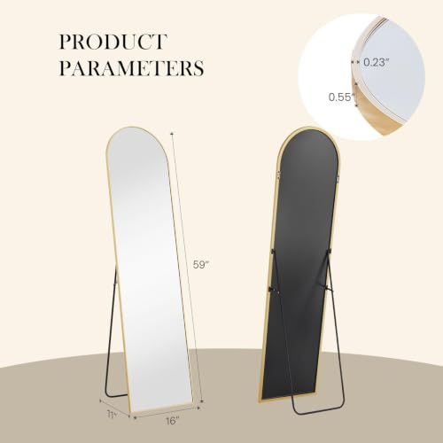 Full Length Arched Floor Mirror - 59x16 inches, Gold Frame