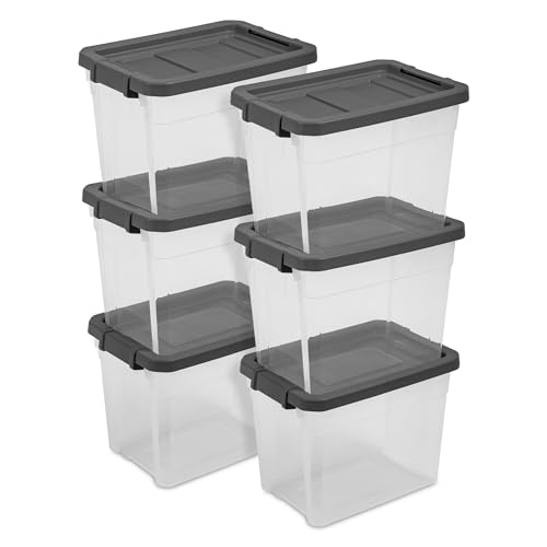 30 Quart Storage Bins with Latching Lids - 6 Pack - Modular Stackable Containers