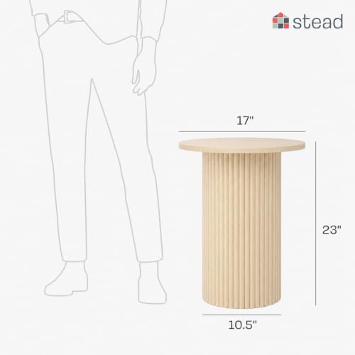 Stead Weathered White Round Fluted Oak Side Table - 17-inch Accent End Table