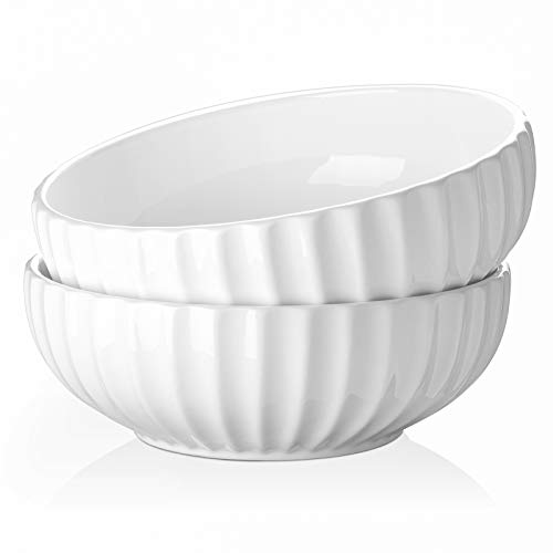 DOWAN 9.8'' Pumpkin-Shaped Ceramic Serving Bowls Set of 2, 86 oz Large Salad & Dinner Dishes for Holidays