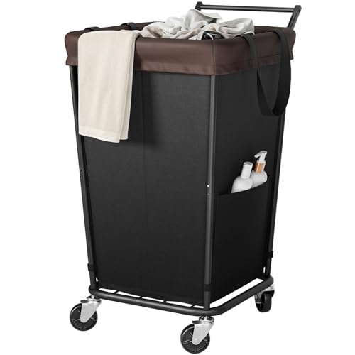Wawocs 160L Black 2-Section Rolling Laundry Hamper with Handle and Wheels