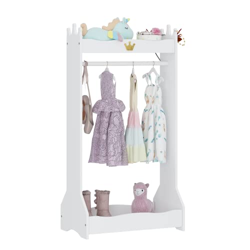Kids Dress Up Storage Closet with Crown Design - White Wooden Wardrobe