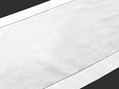 CleverDelights White Hemstitch Table Runner - 16" x 108" Linen Blend