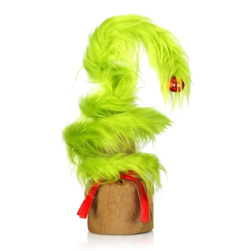 VioraWhite 14-Inch Whimsical Christmas Tree with Elf Hair - Lime Green Holiday Decor