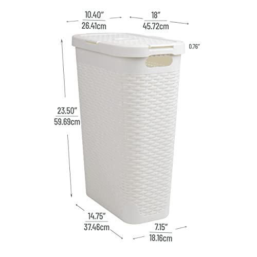 Mind Reader White Slim Laundry Hamper with Lid, 40L Space-Saving Tapered Design