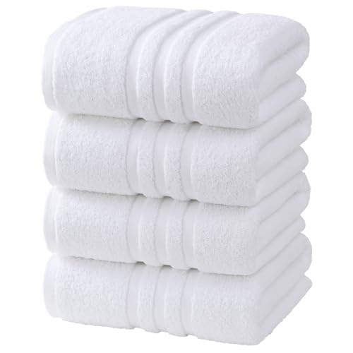 White Organic Cotton Bath Towels 4 Pack, 30x60 Inches - Velqora
