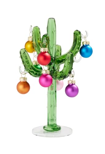Red Carpet Studios 7" Mini Glass Cactus Tree with 9 Multicolor Ornaments - RCS Gifts