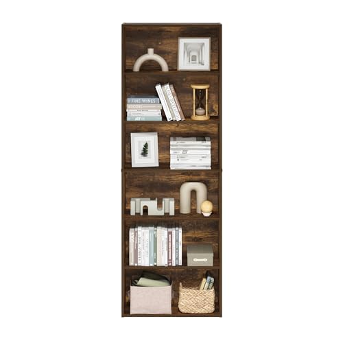 Furinno Jaya Simply 6-Tier Open Storage Bookcase - Amber Pine, Slim Tall Shelving