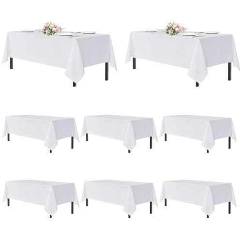 sancua White Table Cloths Rectangle, 8 Pack Tablecloths for 6 Foot