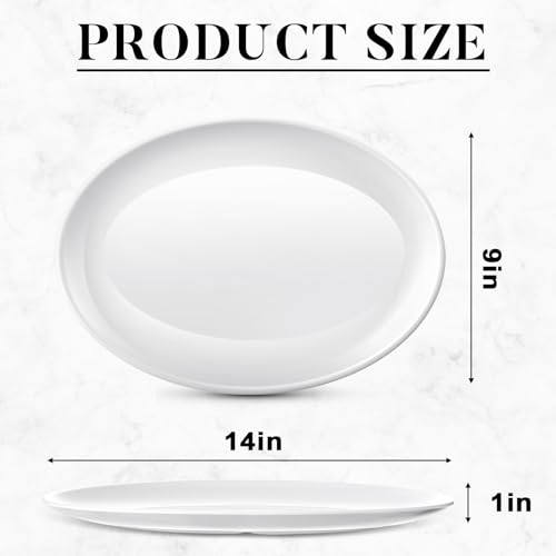 Large 14-Inch Serving Platters Set - 24 White Melamine Oval Plates - Variation of 24 / 14 Inch