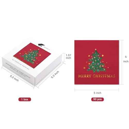 WRAPAHOLIC 50Pcs Christmas Napkins - Christmas Tree with Colorful Light 3-Ply Disposable Cocktail Napkin for Christmas Party Supplies Tableware, Xmas Holiday - 5 x 5 In