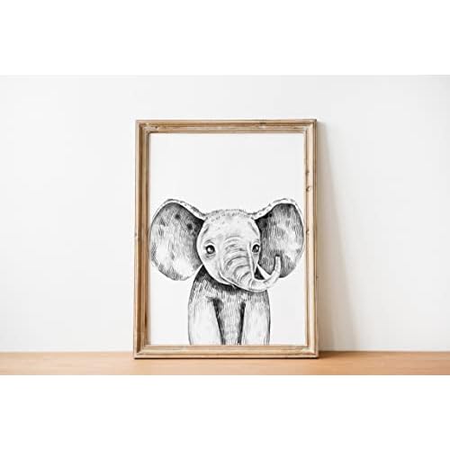 Safari Animals Wall Art Prints Set of 3-11x14 - Unframed - Zebra, Giraffe, Elephant Baby Animals Artwork - Decor for Nursery, Kids Room Decoration