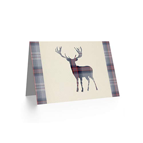 Scottish Highland Stag Deer Antlers Tartan Greeting Card - Blank Inside