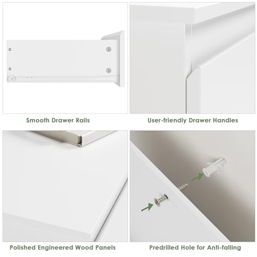 White Nightstand with 3 Drawers - Small Bedroom Side Table Storage