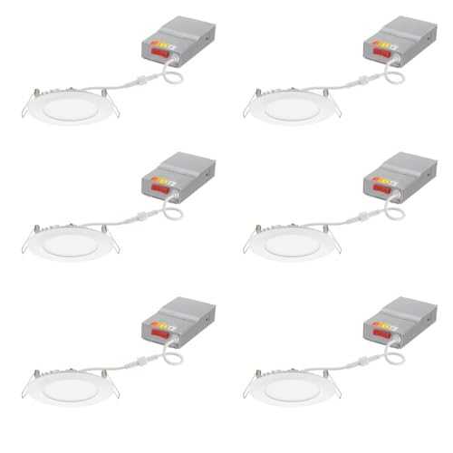 Matte White 4-Inch LED Recessed Lights 5-in-1 CCT Ultra-Thin Flat Trim 6-Pack