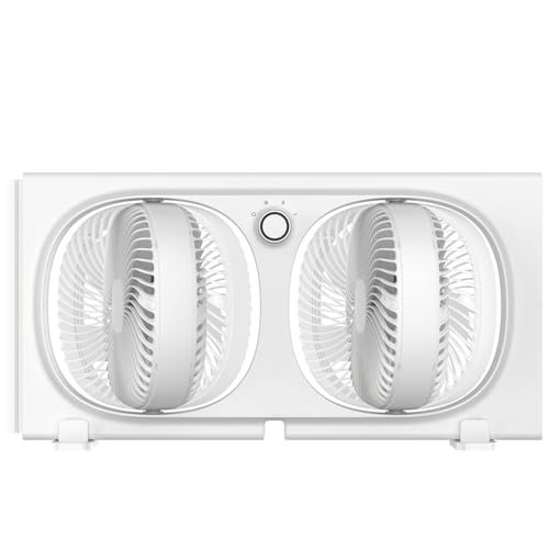 Adjustable Window Fan with 3 Speeds, 180°+90° Rotatable Heads, Reversible, Fits 21.65-33.27 Inch Windows - Home & Kitchen