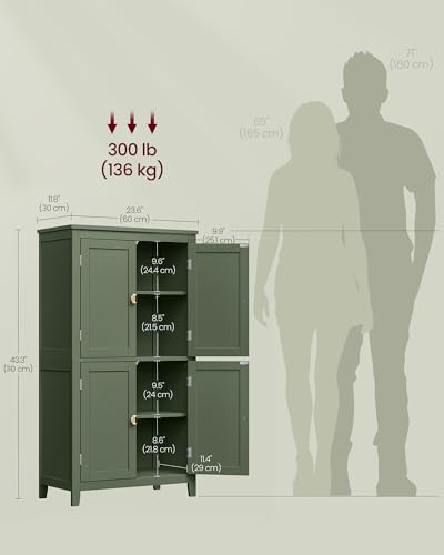 VASAGLE Bathroom Floor Cabinet with 4 Doors - Forest Green, Adjustable Shelves, Safe & Durable