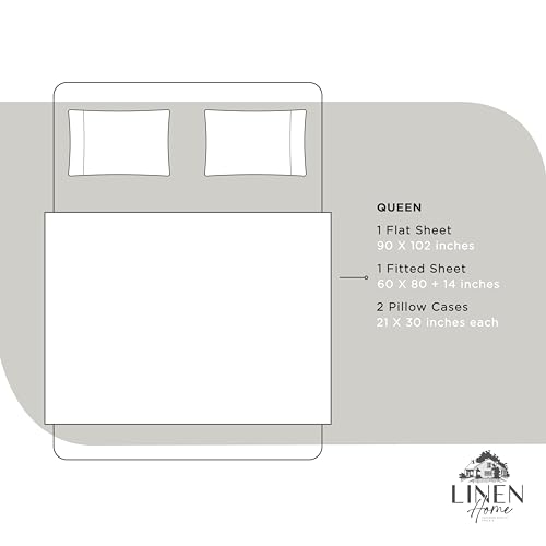 Linen Home Queen Size 100% Cotton Percale Sheet Set - White, 4 Piece, Model 01