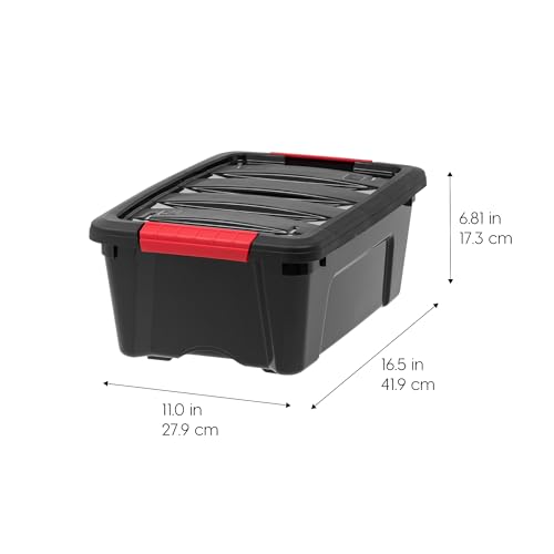 IRIS USA 6-Pack 13 Quart Stackable Storage Bins with Lids, Black, Made in USA