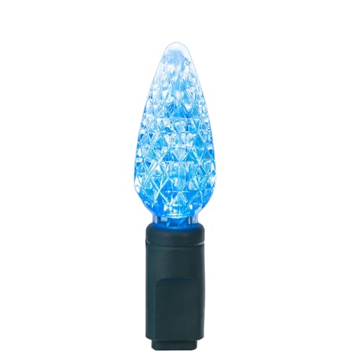 Vickerman Teal C6 LED Christmas Light Set, 34 ft, 100 Lights on Green Wire