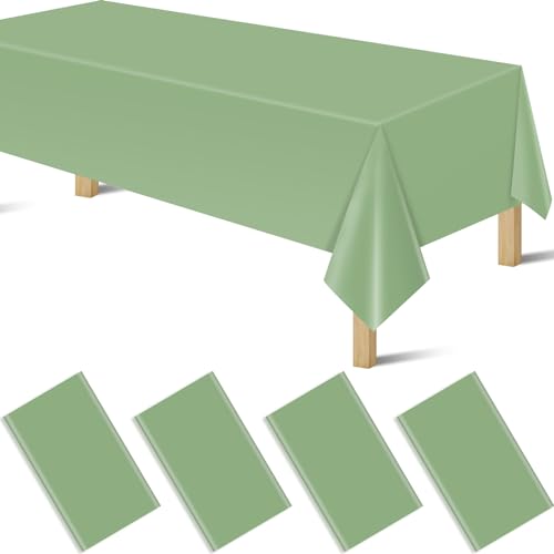 4Pcs Sage Green Plastic Tablecloths for Rectangle Tables, Plastic Table Cover Disposable Light Green Table Cloths for Wedding Birthday Baby Shower Anniversary Christmas Party Decorations (54 x108")
