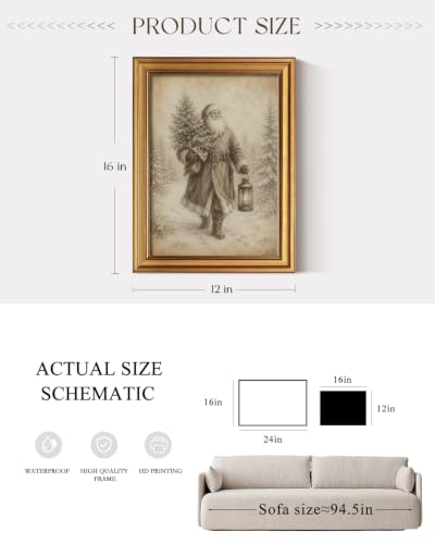 ARPEOTCY Christmas Santa Wall Art 12x16 Inches Vintage Gold Frame