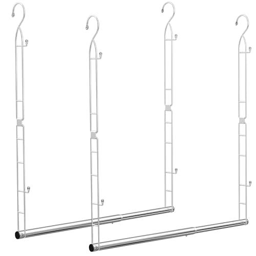 Stainless Steel Hanging Closet Rod with Side Hooks - Adjustable 29 Inch, 2 Pack