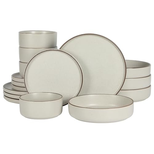 Cream White Stoneware Dinnerware Set - 16 Pieces for 4, Reactive Glaze