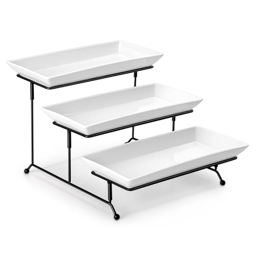 MALACASA 3-Tier Serving Tray Stand, White Porcelain Platters, 12 Inch
