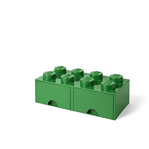 Dark Green LEGO Brick Drawer with 8 Knobs & 2 Stackable Drawers