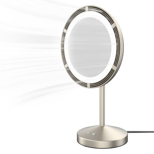 Conair Silver Vanity Mirror with Lights, Adjustable Fan & Brightness