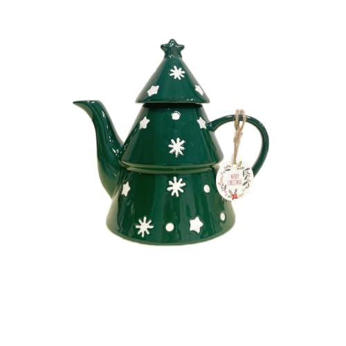 Domini Christmas Pot - 28oz Festive Holiday Teapot with Christmas Tree Design