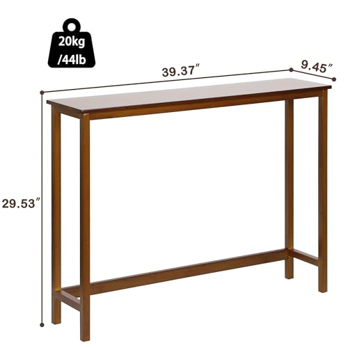 Walnut Bamboo Narrow Console Table 39.4 Inch Entryway Side Table for Small Spaces