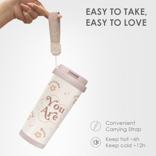 Inspiration SANDJEST 18oz Stainless Steel Travel Tumbler with 2-in-1 Lid - Gift for Women, Teen, Mom