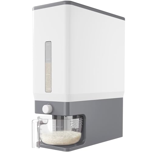 Light Grey 25 Lb Rice Container with One-Press Dispenser & Measuring Cup