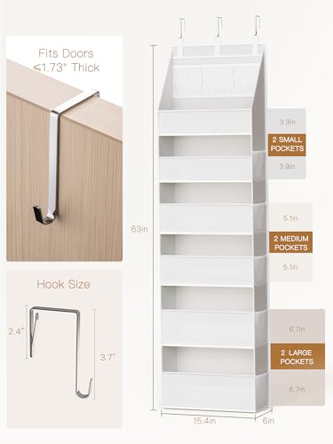 Criusia Over the Door Organizer White 6-Shelf Hanging Storage with Mesh Pockets