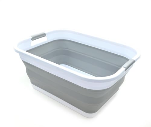 SAMMART 41L Grey Collapsible Plastic Laundry Basket - Foldable Storage Bin