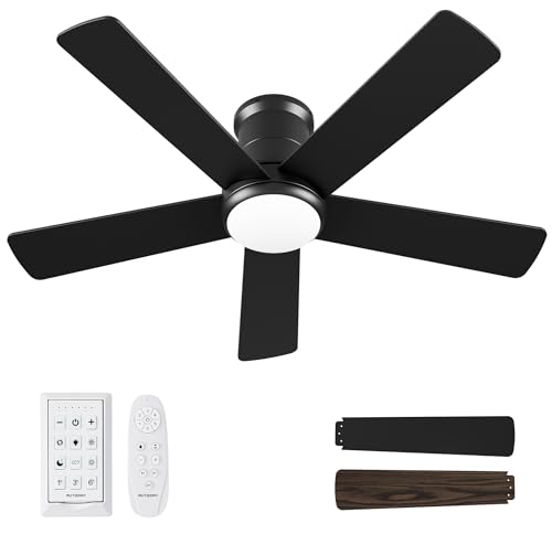 42 Inch Low Profile Ceiling Fan with Lights and Dual Remotes - Black & Dark Brown