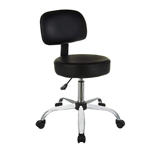 Adjustable Drafting Stool with Back Support and Wheels - Black