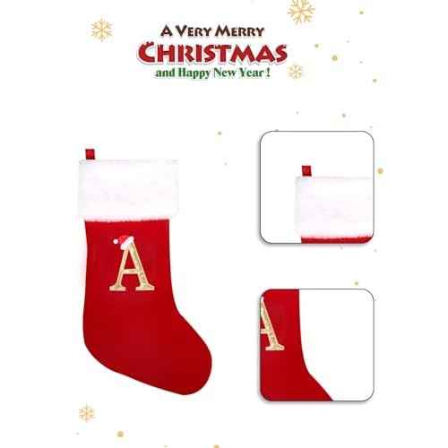 20 Inches Monogrammed Christmas Stockings with Letters,Super Soft Christmas Stockings Large Monogram Stockings Red Letter Stockings for Christmas Holiday Xmas Gift¡¦