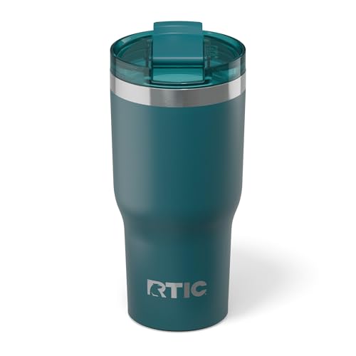 RTIC 20oz Essential Tumbler with Lid, Ceramic Lined, Insulated, Stainless Steel, Metal, Double Wall Vacuum-Insulation, Travel Cup for Iced Coffee, Tea, Hot and Cold Drink, Deep Harbor