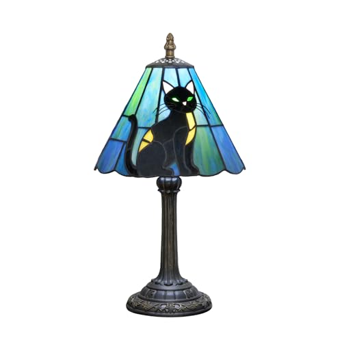 KIPHEPI 8-inch Black Cat Tiffany Table Lamp - Stained Glass Bedside Decor