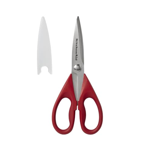 KitchenAid All Purpose Kitchen Shears with Protective Sheath Durable Stainless Steel Scissors, Dishwasher Safe, Soft Grip Comfort Handle, 8.72 Inch, Ink Blue