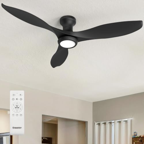 Ensenior 52 Inch Black Flush Mount Ceiling Fan with Lights & Remote