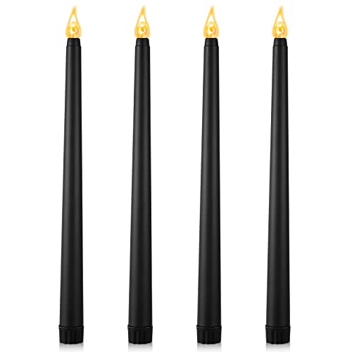 Honoson 4 Pieces Halloween LED Taper Advent Candles Flameless Taper Flickering Candles for Halloween Christmas Advent Rituals Holidays Church, Celebration Home Decor(Black,Classic Style)