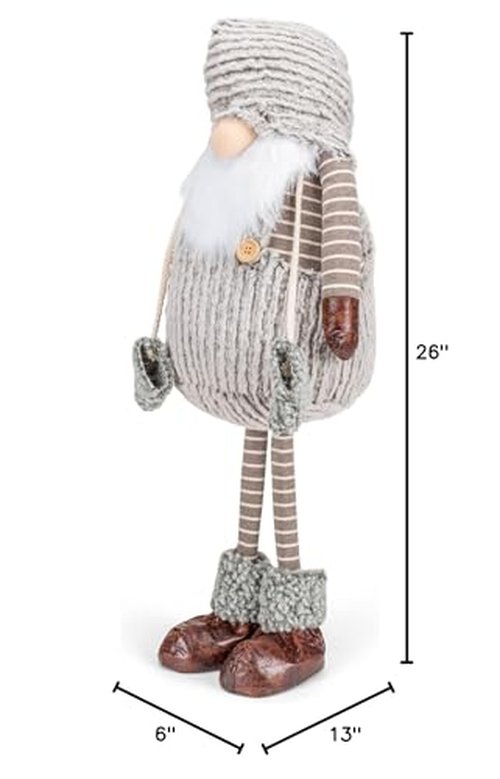 Corduroy Standing Gnome Grey Stripe 26.5 inch Plush Fabric Christmas Figurine