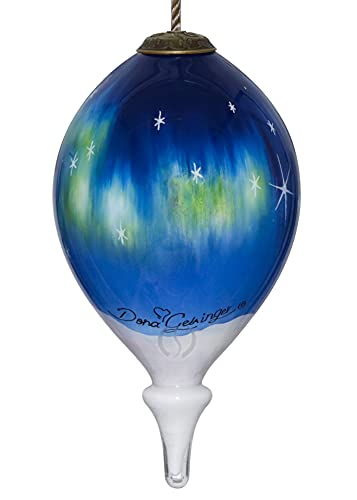 Inner Beauty Hand-Painted Snowman Family Christmas Ornament 4.75" Aurora Borealis Scene