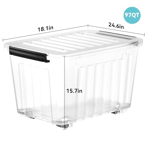 Nazhura 97 Quart Plastic Storage Bins - Transparent Stackable & Nestable Containers (4 Pack)